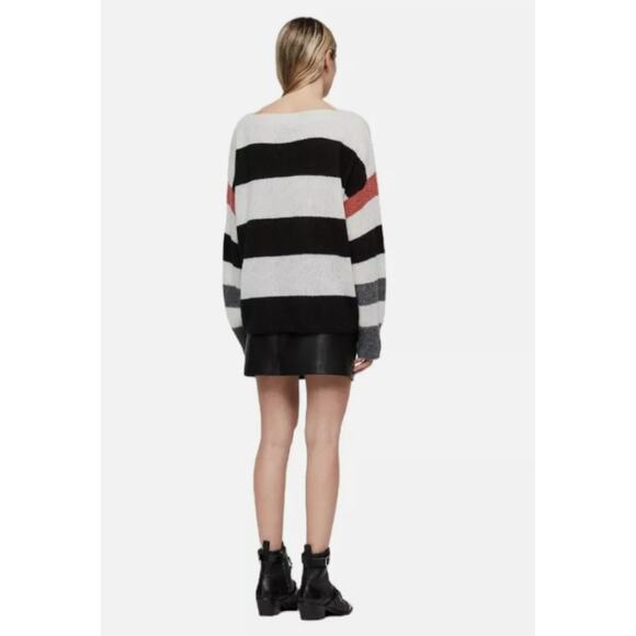 All Saints Suwa Striped Mohair Blend Sweater Black‎ White Size Small Oversized - Picture 2 of 8